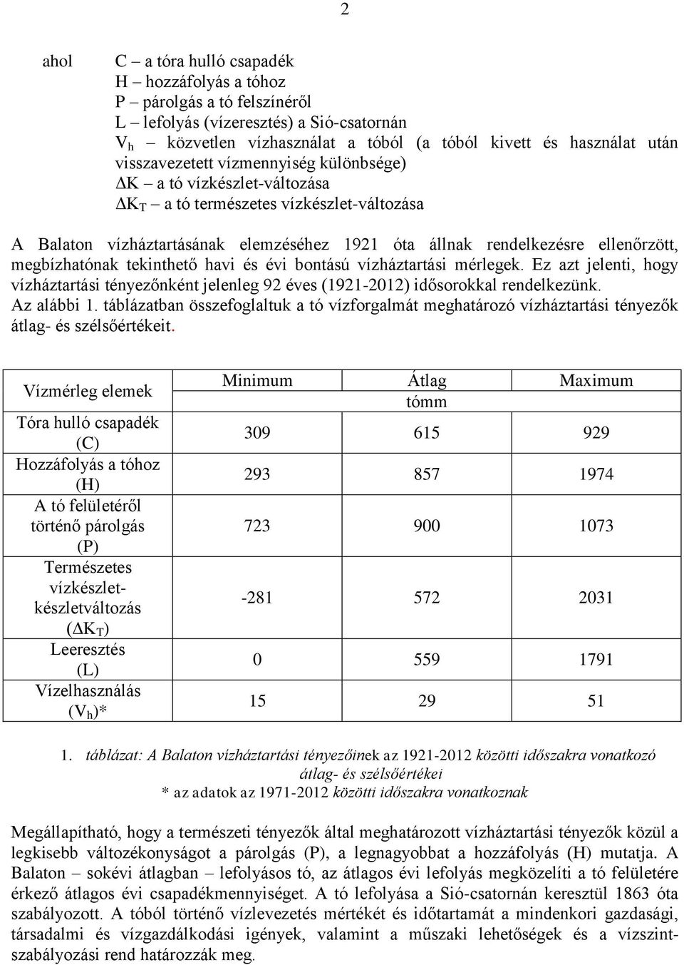 megbízhatónak tekinthető havi és évi bontású vízháztartási mérlegek. Ez azt jelenti, hogy vízháztartási tényezőnként jelenleg 92 éves (1921-2012) idősorokkal rendelkezünk. Az alábbi 1.