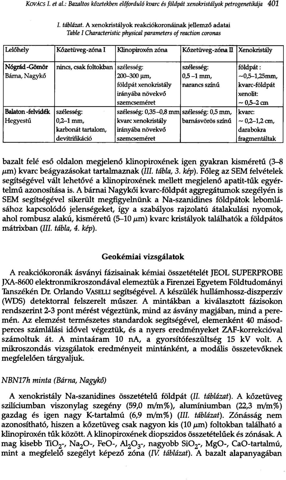 -GOmar nincs, csak foltokban szelesseg: szelesseg: foldpat : Barna, Nagyk6 200-300 IUD, 0,5-1 mm, -0,5-1,25mm, fold pat xenokristaiy narancs szlnu kvarc-foldpat iranyaba novekv6 xenolit: szemcsemeret