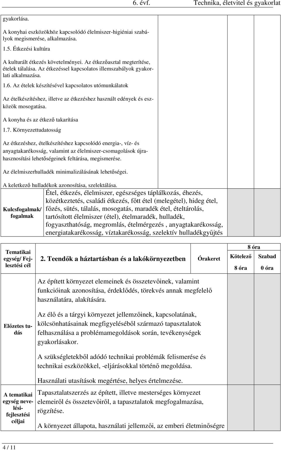 Az ételek készítésével kapcsolatos utómunkálatok Az ételkészítéshez, illetve az étkezéshez használt edények és eszközök mosogatása. A konyha és az étkező takarítása 1.7.