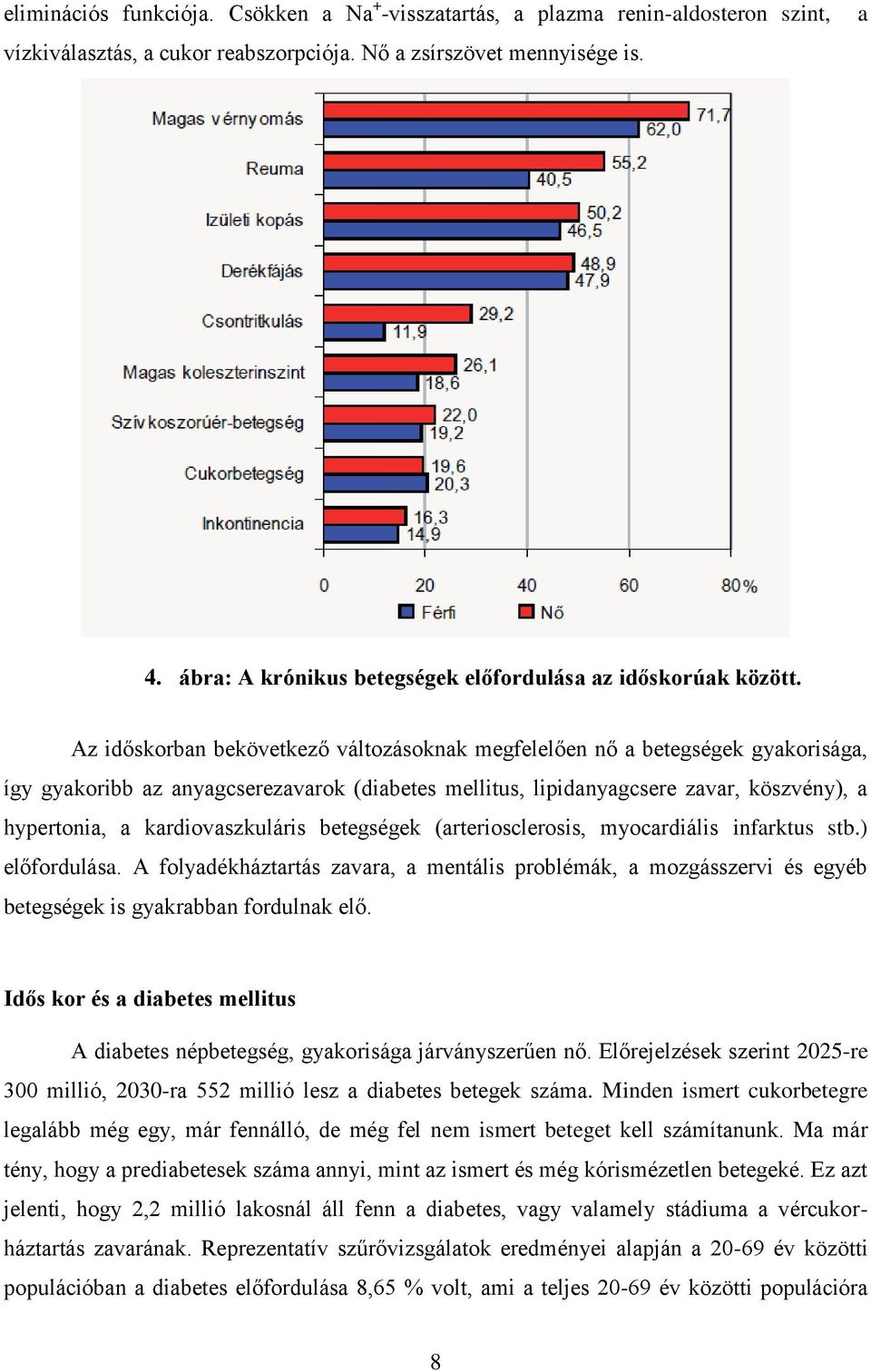 Az időskorban bekövetkező változásoknak megfelelően nő a betegségek gyakorisága, így gyakoribb az anyagcserezavarok (diabetes mellitus, lipidanyagcsere zavar, köszvény), a hypertonia, a