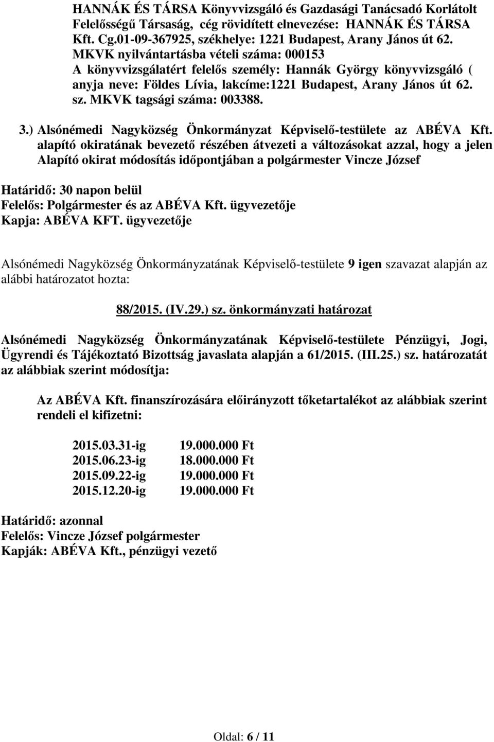 3.) Alsónémedi Nagyközség Önkormányzat Képviselő-testülete az ABÉVA Kft.