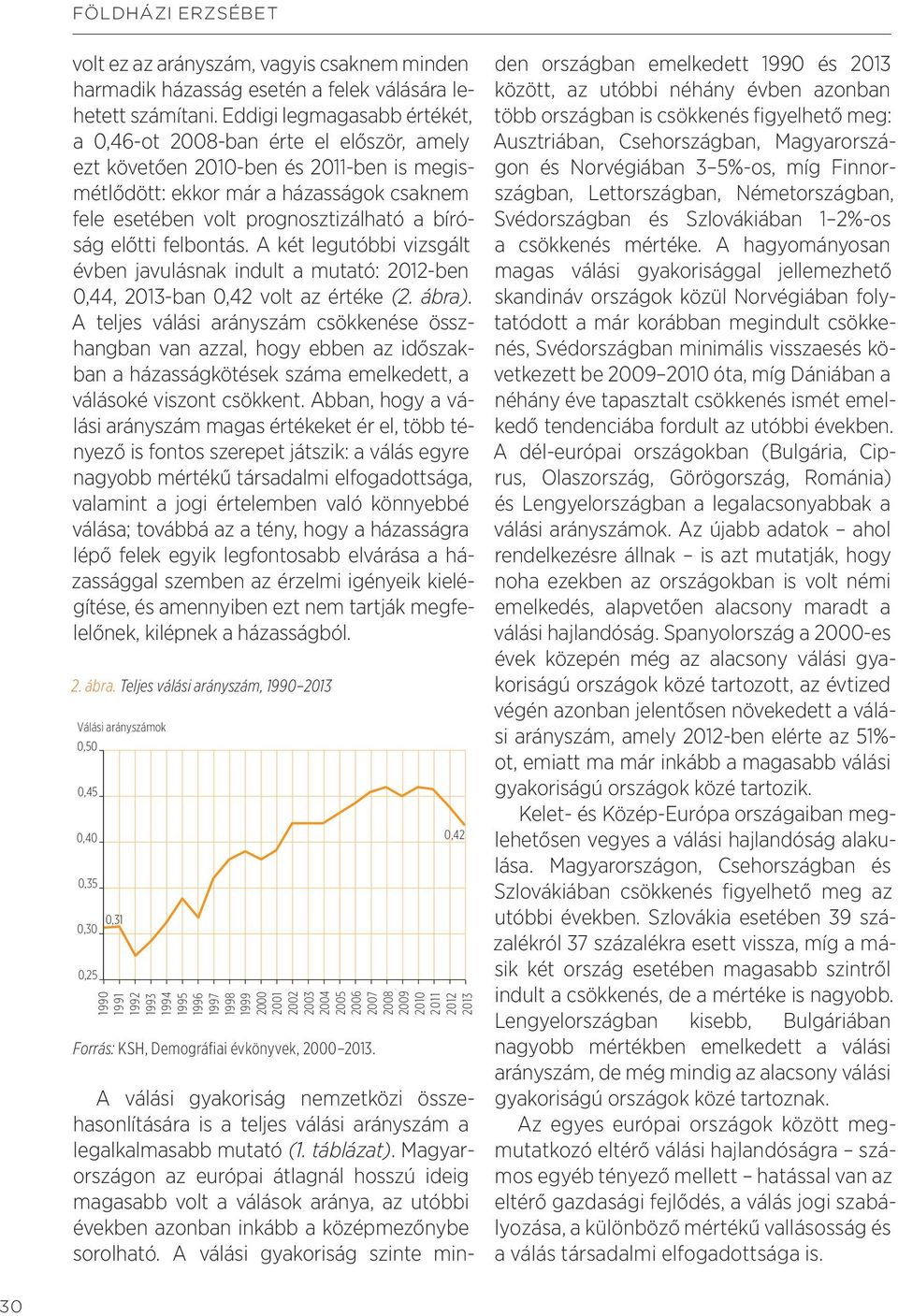 bíróság előtti felbontás. A két legutóbbi vizsgált évben javulásnak indult a mutató: 2012-ben 0,44, 2013-ban 0,42 volt az értéke (2. ábra).