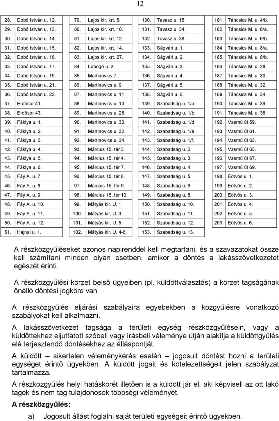 83. Lajos kir. krt. 27. 134. Ságvári u. 2. 185. Táncsics M. u. 8/b. 33. Dobó István u. 17. 84. Lobogó u. 2. 135. Ságvári u. 3. 186. Táncsics M. u. 28. 34. Dobó István u. 19. 85. Martinovics 7. 136.