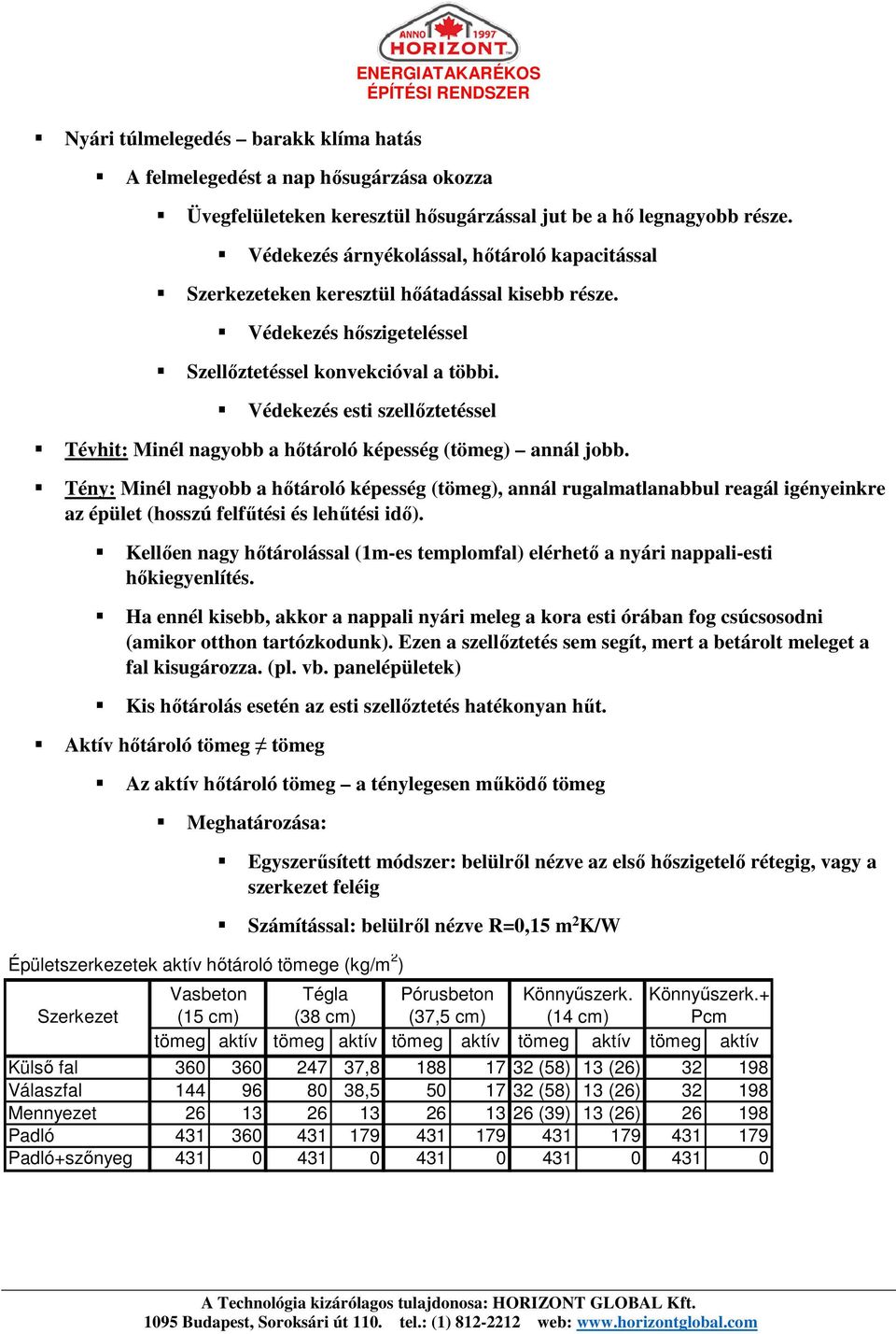 Védekezés esti szellőztetéssel Tévhit: Minél nagyobb a hőtároló képesség (tömeg) annál jobb.