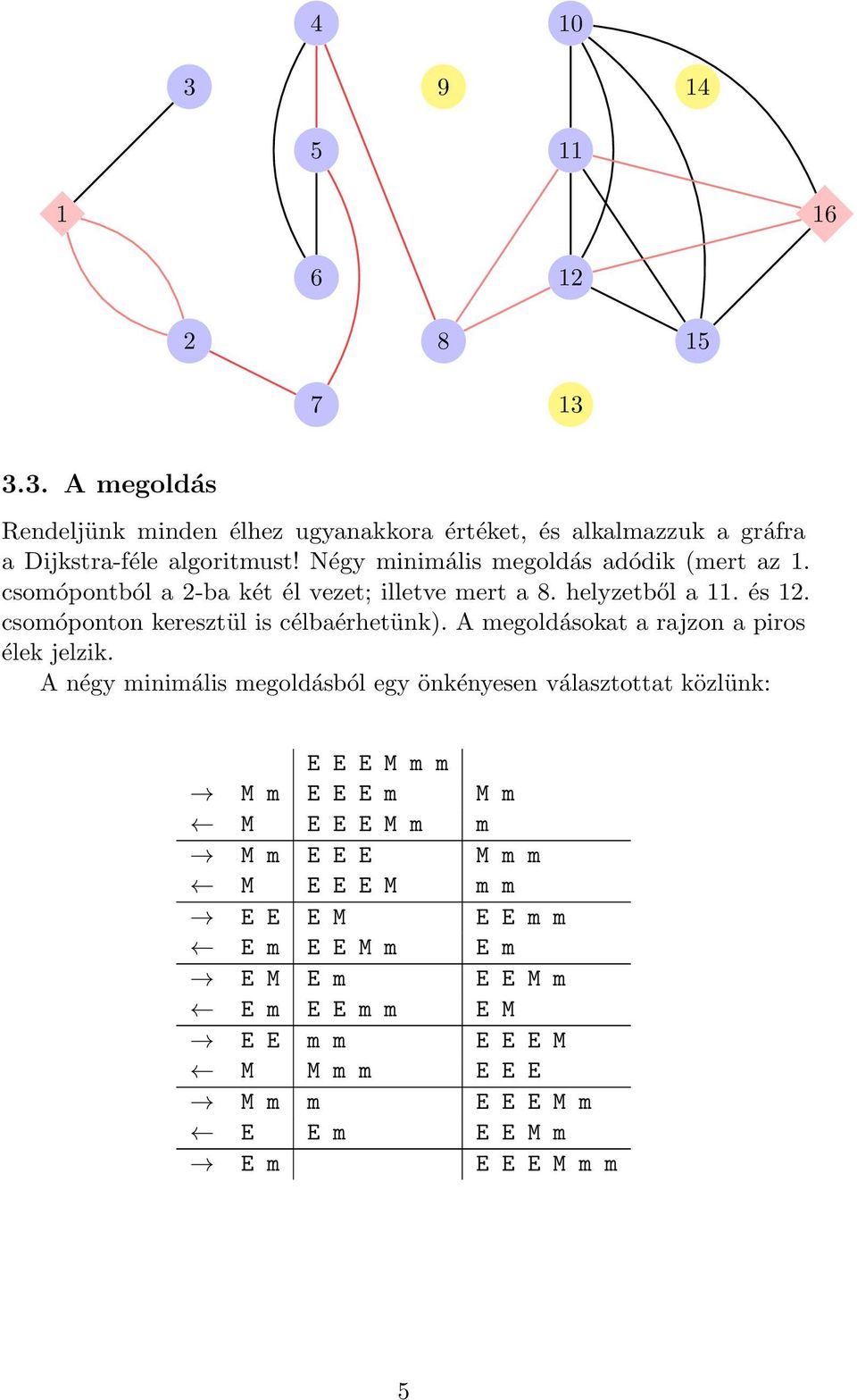 A megoldásokat a rajzon a piros élek jelzik.