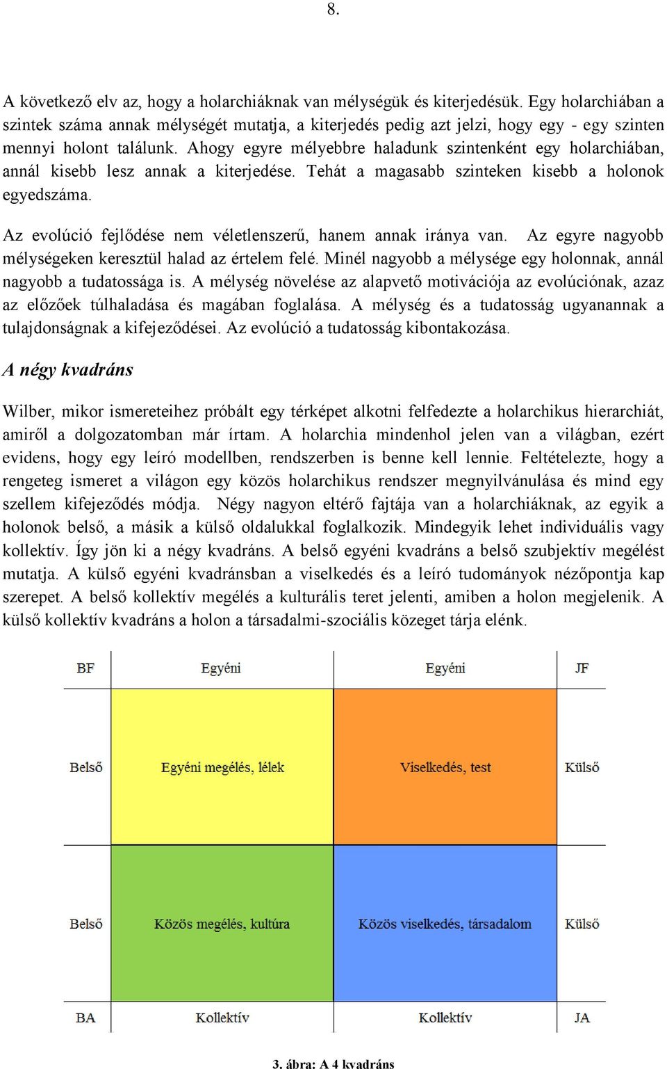 Ahogy egyre mélyebbre haladunk szintenként egy holarchiában, annál kisebb lesz annak a kiterjedése. Tehát a magasabb szinteken kisebb a holonok egyedszáma.