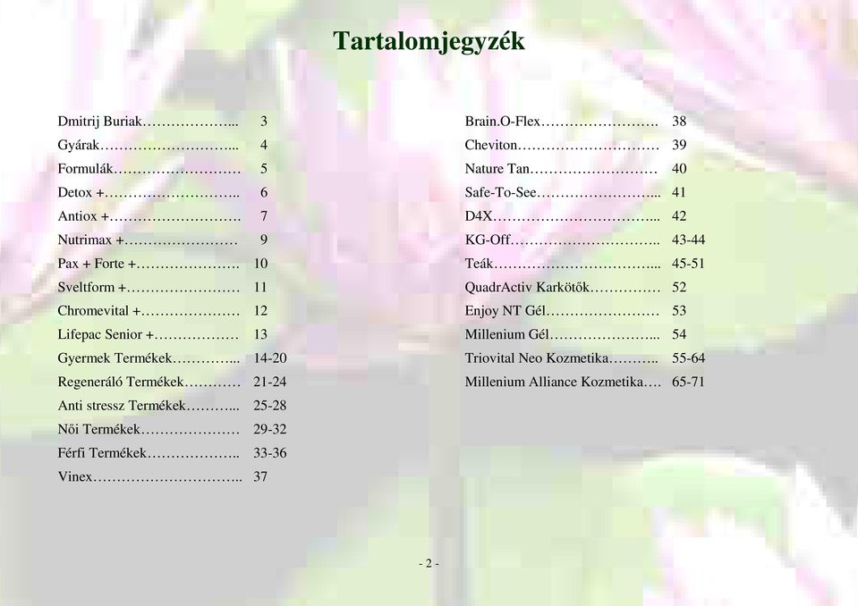 .. 25-28 Női Termékek 29-32 Férfi Termékek.. 33-36 Vinex.. 37 Brain.O-Flex. 38 Cheviton 39 Nature Tan 40 Safe-To-See... 41 D4X.