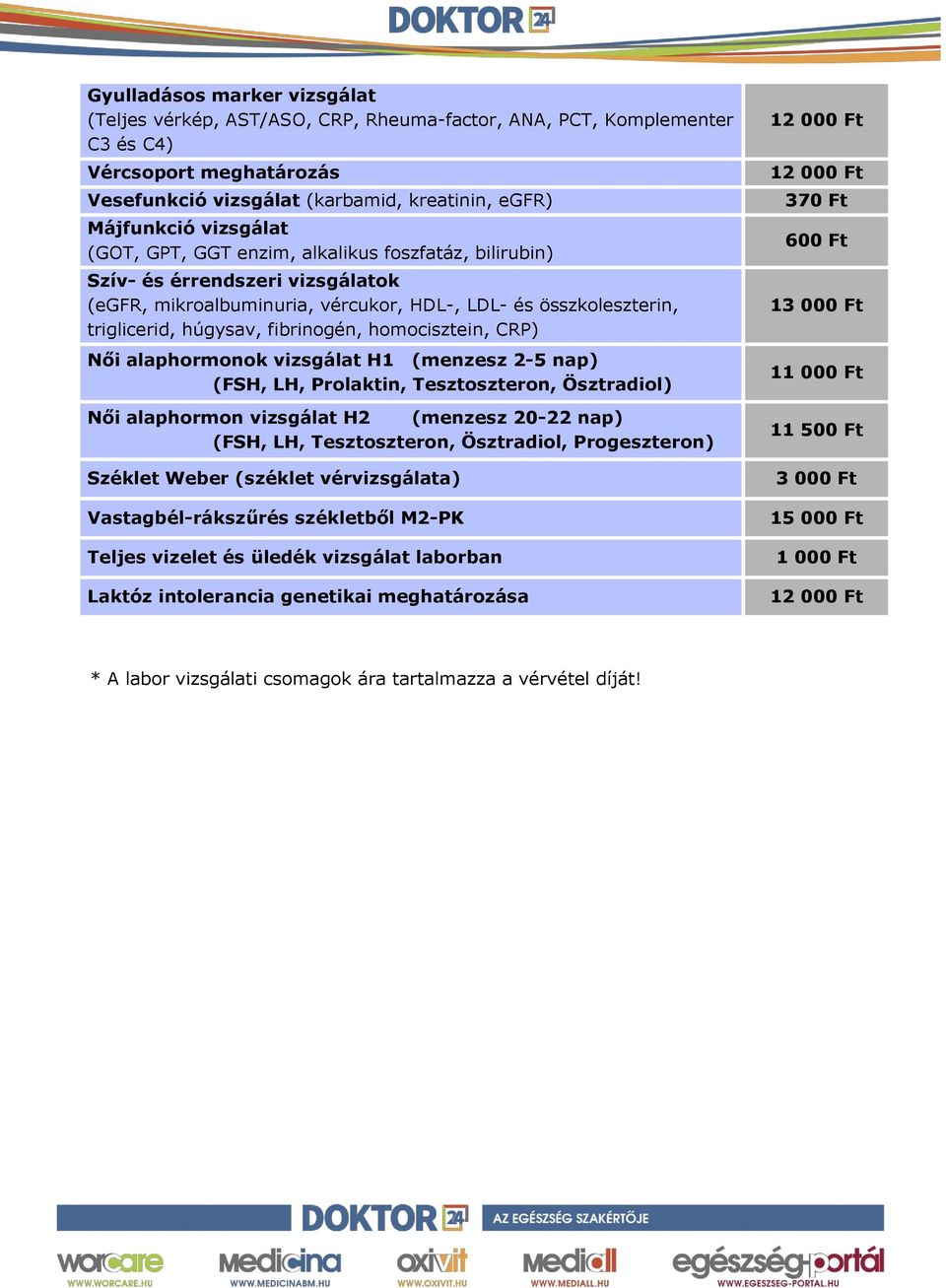 homocisztein, CRP) Női alaphormonok vizsgálat H1 (menzesz 2-5 nap) (FSH, LH, Prolaktin, Tesztoszteron, Ösztradiol) Női alaphormon vizsgálat H2 (menzesz 20-22 nap) (FSH, LH, Tesztoszteron, Ösztradiol,