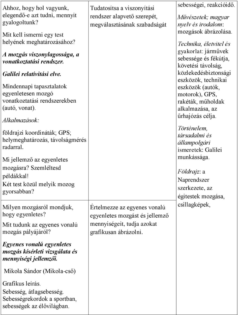 Mi jellemző az egyenletes mozgásra? Szemléltesd példákkal! Két test közül melyik mozog gyorsabban? Milyen mozgásról mondjuk, hogy egyenletes? Mit tudunk az egyenes vonalú mozgás pályájáról?