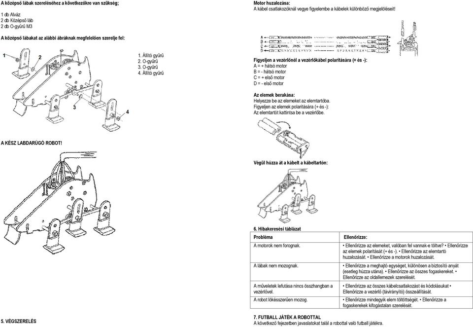 Állító gyűrű Figyeljen a vezérlőnél a vezérlőkábel polaritására (+ és -): A = + hátsó motor B = - hátsó motor C = + első motor D = - első motor Az elemek berakása: Helyezze be az elemeket az