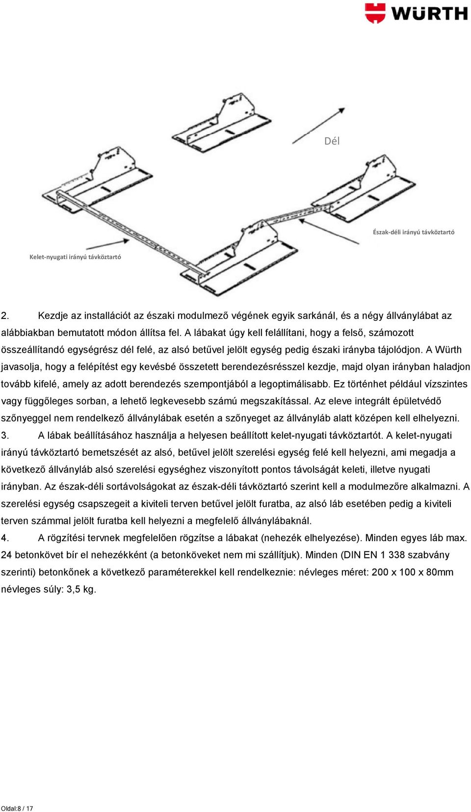 A lábakat úgy kell felállítani, hogy a felső, számozott összeállítandó egységrész dél felé, az alsó betűvel jelölt egység pedig északi irányba tájolódjon.