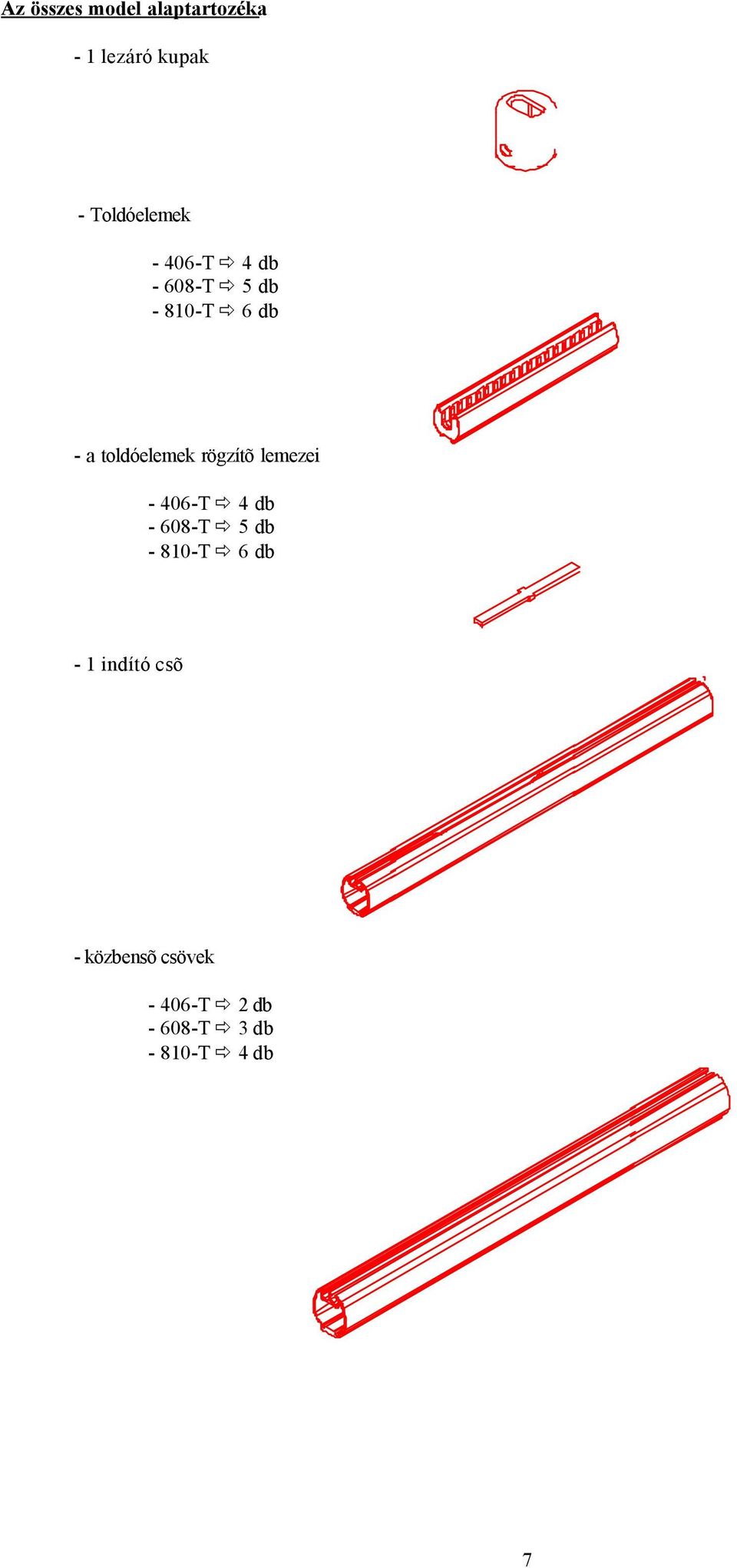 rögzítõ lemezei - 406-T 4 db - 608-T 5 db - 810-T 6 db - 1