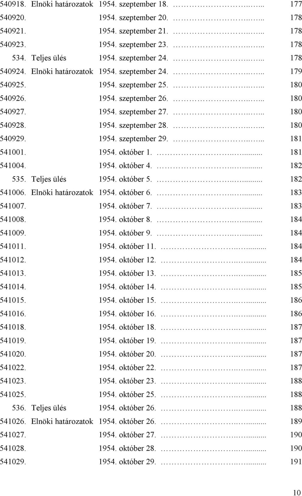 1954. szeptember 28...... 180 540929. 1954. szeptember 29...... 181 541001. 1954. október 1...... 181 541004. 1954. október 4...... 182 535. Teljes ülés 1954. október 5...... 182 541006.