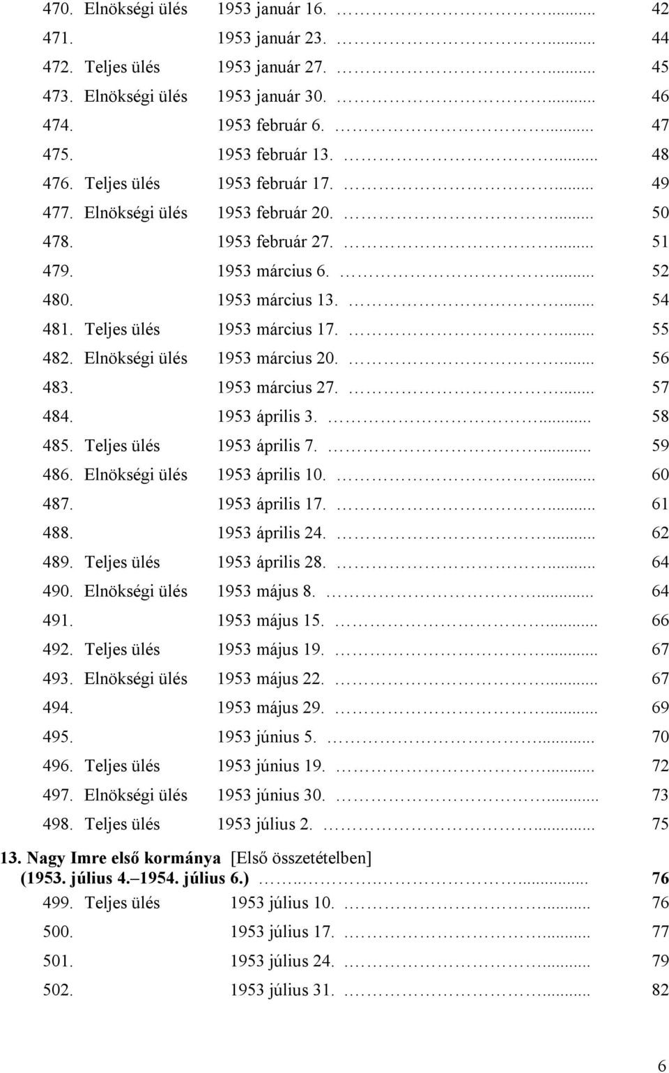 Teljes ülés 1953 március 17.... 55 482. Elnökségi ülés 1953 március 20.... 56 483. 1953 március 27.... 57 484. 1953 április 3.... 58 485. Teljes ülés 1953 április 7.... 59 486.