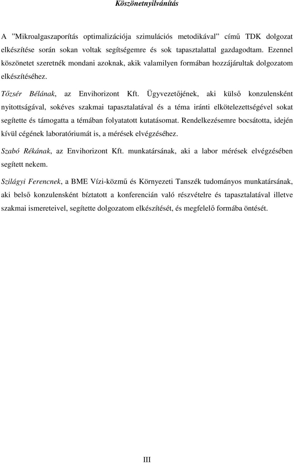 Ügyvezetőjének, aki külső konzulensként nyitottságával, sokéves szakmai tapasztalatával és a téma iránti elkötelezettségével sokat segítette és támogatta a témában folyatatott kutatásomat.