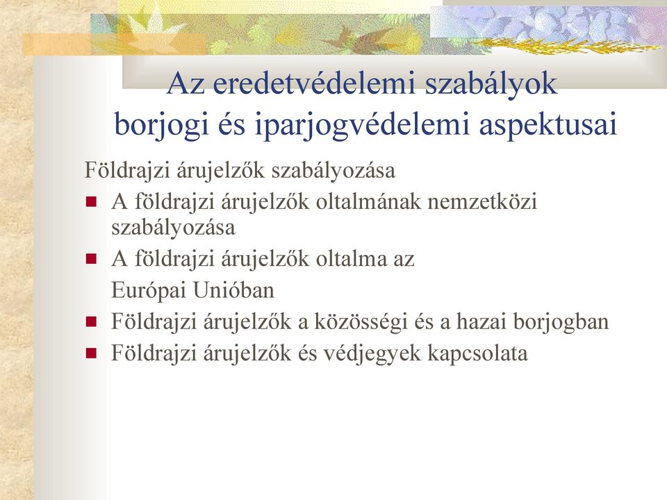 szabályozása A földrajzi árujelzők oltalma az Európai Unióban Földrajzi