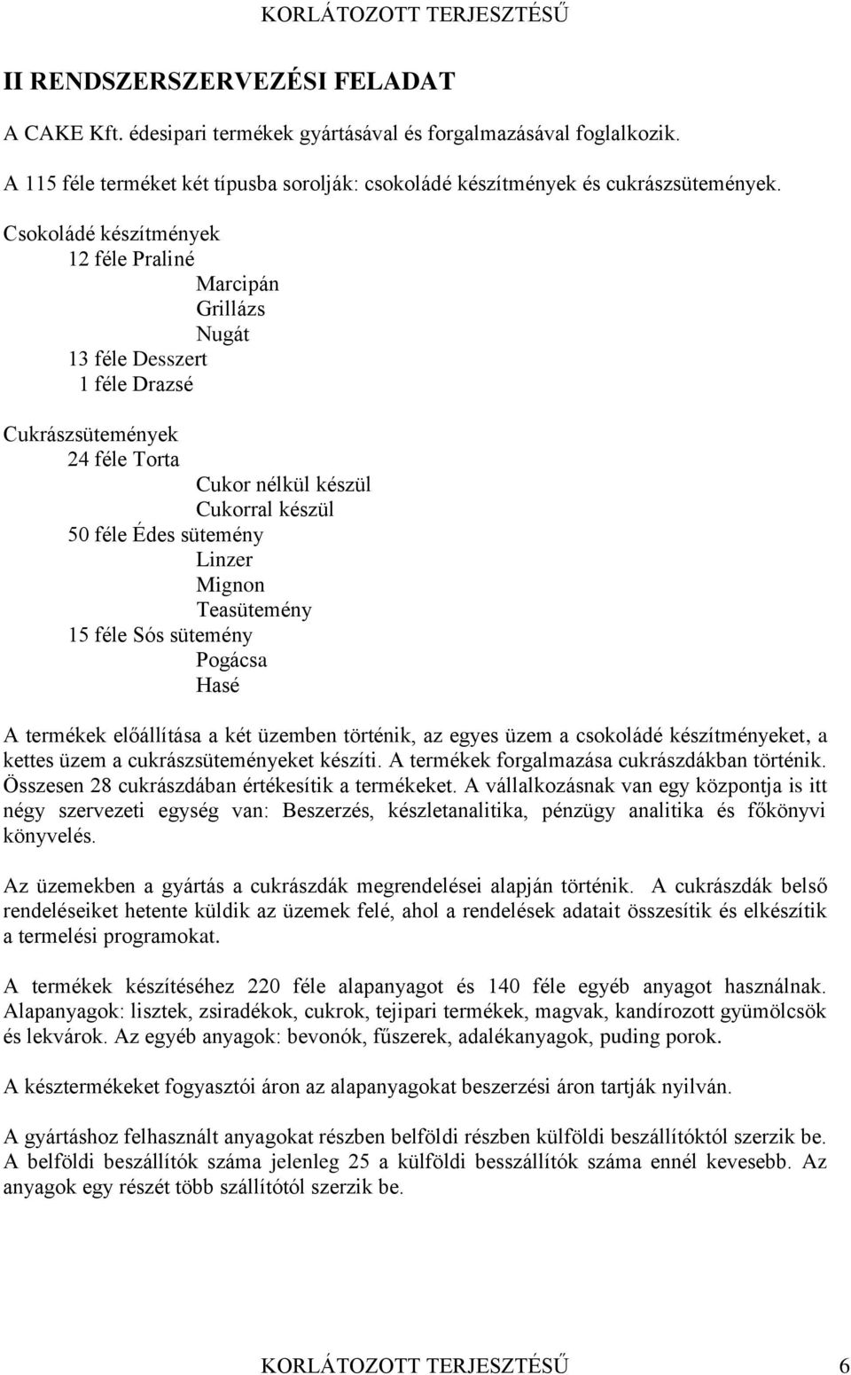 15 féle Sós sütemény Pogácsa Hasé A termékek előállítása a két üzemben történik, az egyes üzem a csokoládé készítményeket, a kettes üzem a cukrászsüteményeket készíti A termékek forgalmazása