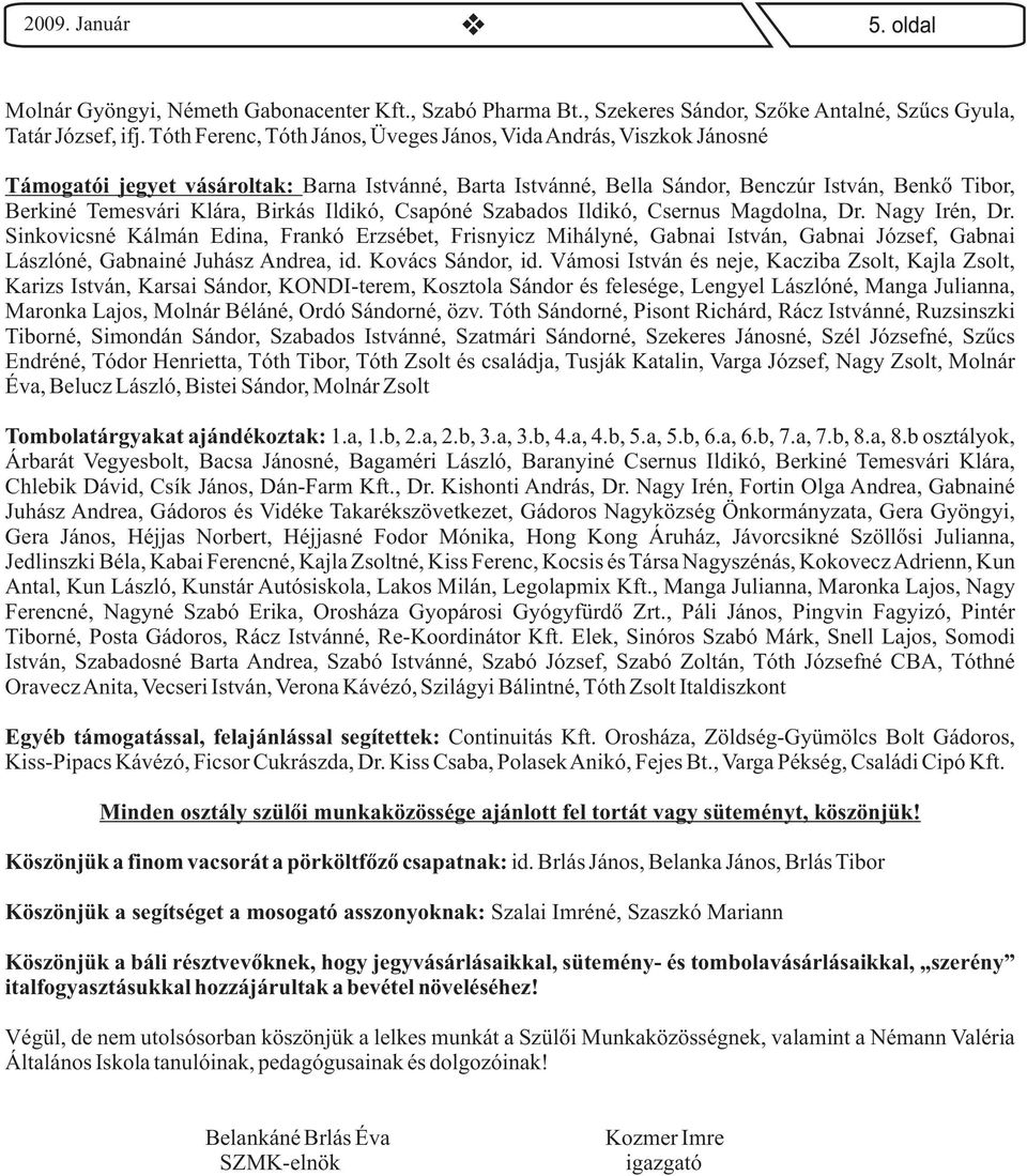 Birkás Ildikó, Csapóné Szabados Ildikó, Csernus Magdolna, Dr. Nagy Irén, Dr.