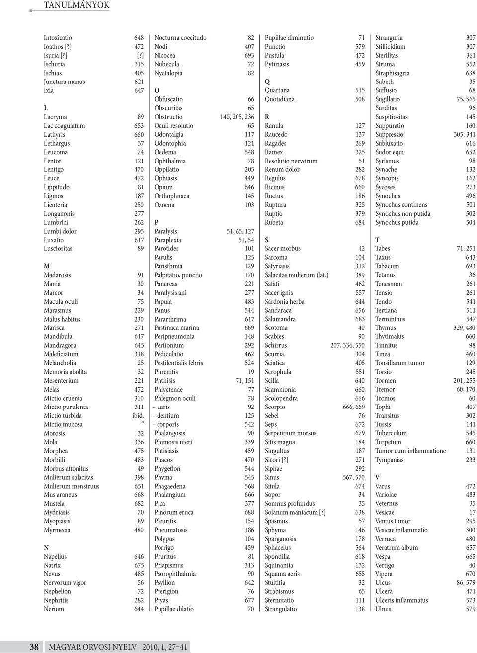 Longanonis 277 Lumbrici 262 Lumbi dolor 295 Luxatio 617 Lusciositas 89 M Madarosis 91 Mania 30 Marcor 34 Macula oculi 75 Marasmus 229 Malus habitus 230 Marisca 271 Mandibula 617 Mandragora 645