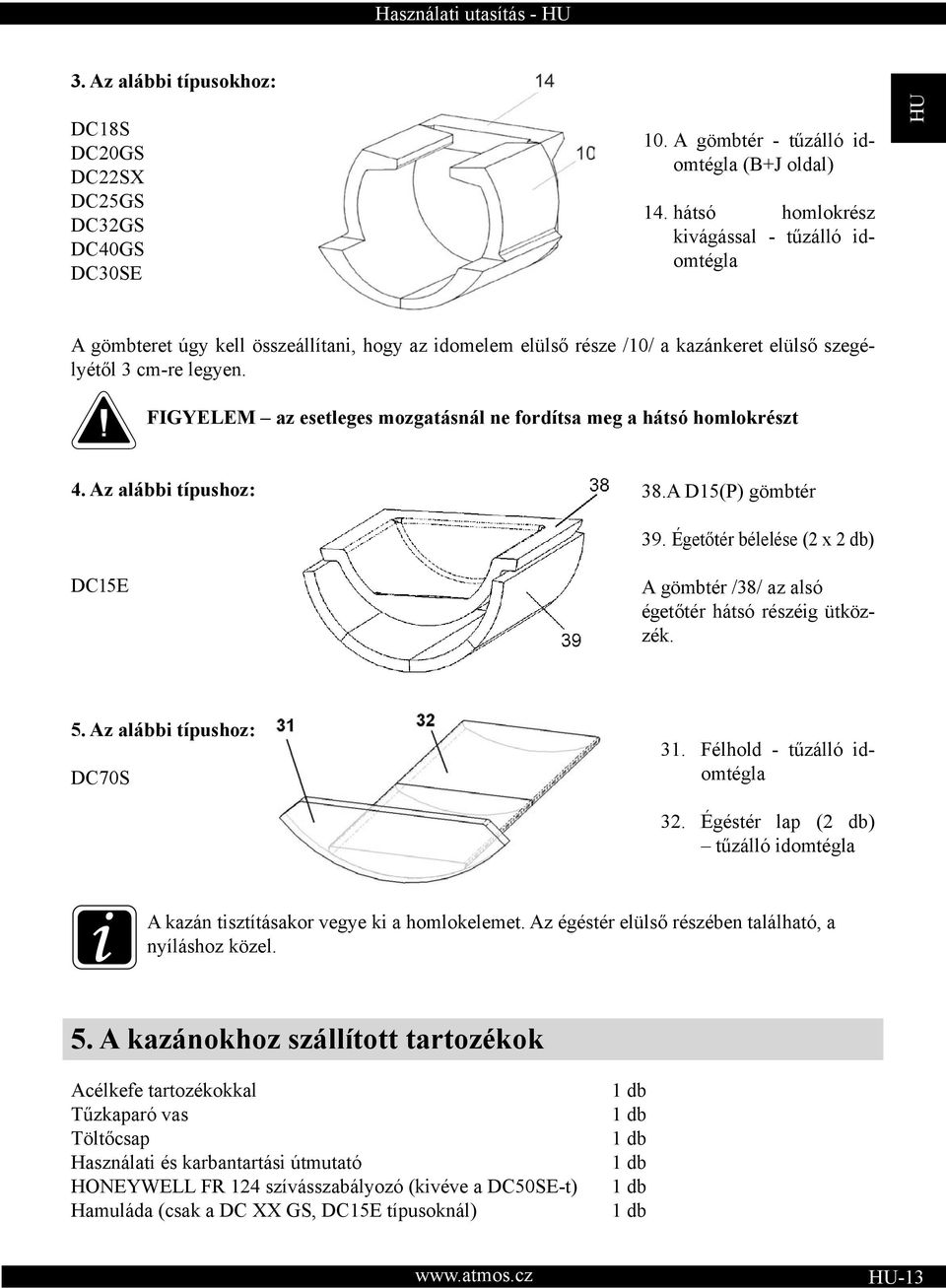 FIGYELEM az esetleges mozgatásnál ne fordítsa meg a hátsó homlokrészt 4. Az alábbi típushoz: 38.A D15(P) gömbtér 39.
