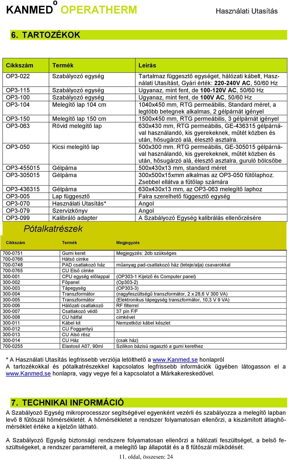 betegnek alkalmas, 2 gélpárnát igényel OP3-150 Melegítő lap 150 cm 1500x450 mm, RTG permeábilis, 3 gélpárnát igényel OP3-063 Rövid melegítő lap 630x430 mm, RTG permeábilis, GE-436315 gélpárnával