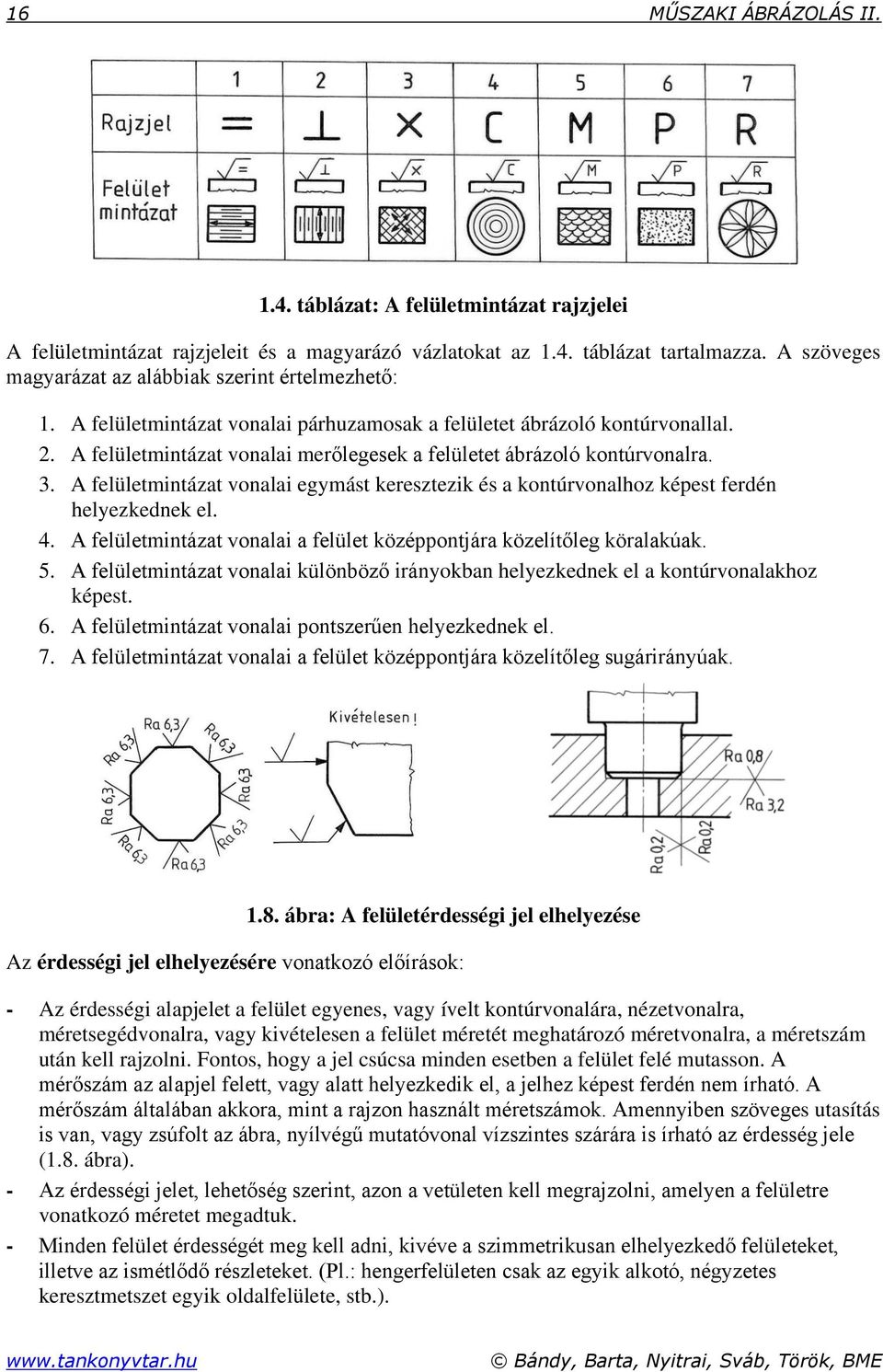 A felületmintázat vonalai merőlegesek a felületet ábrázoló kontúrvonalra. 3. A felületmintázat vonalai egymást keresztezik és a kontúrvonalhoz képest ferdén helyezkednek el. 4.