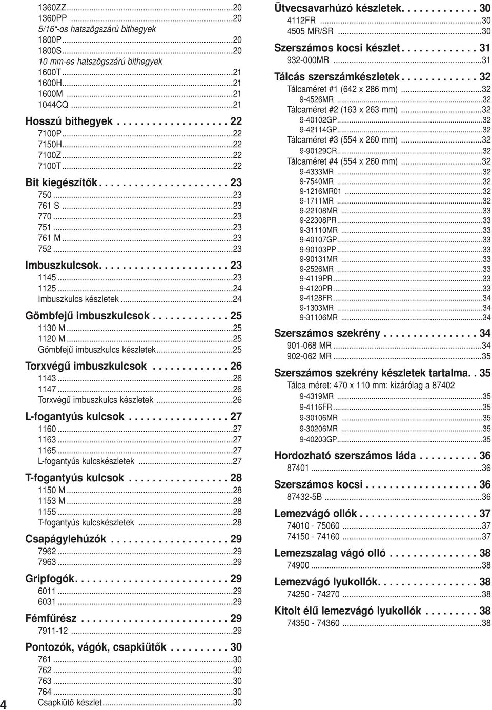 ..24 Imbuszkulcs készletek...24 Gömbfejû imbuszkulcsok............. 25 1130 M...25 1120 M...25 Gömbfejû imbuszkulcs készletek...25 Torxvégû imbuszkulcsok............. 26 1143...26 1147.