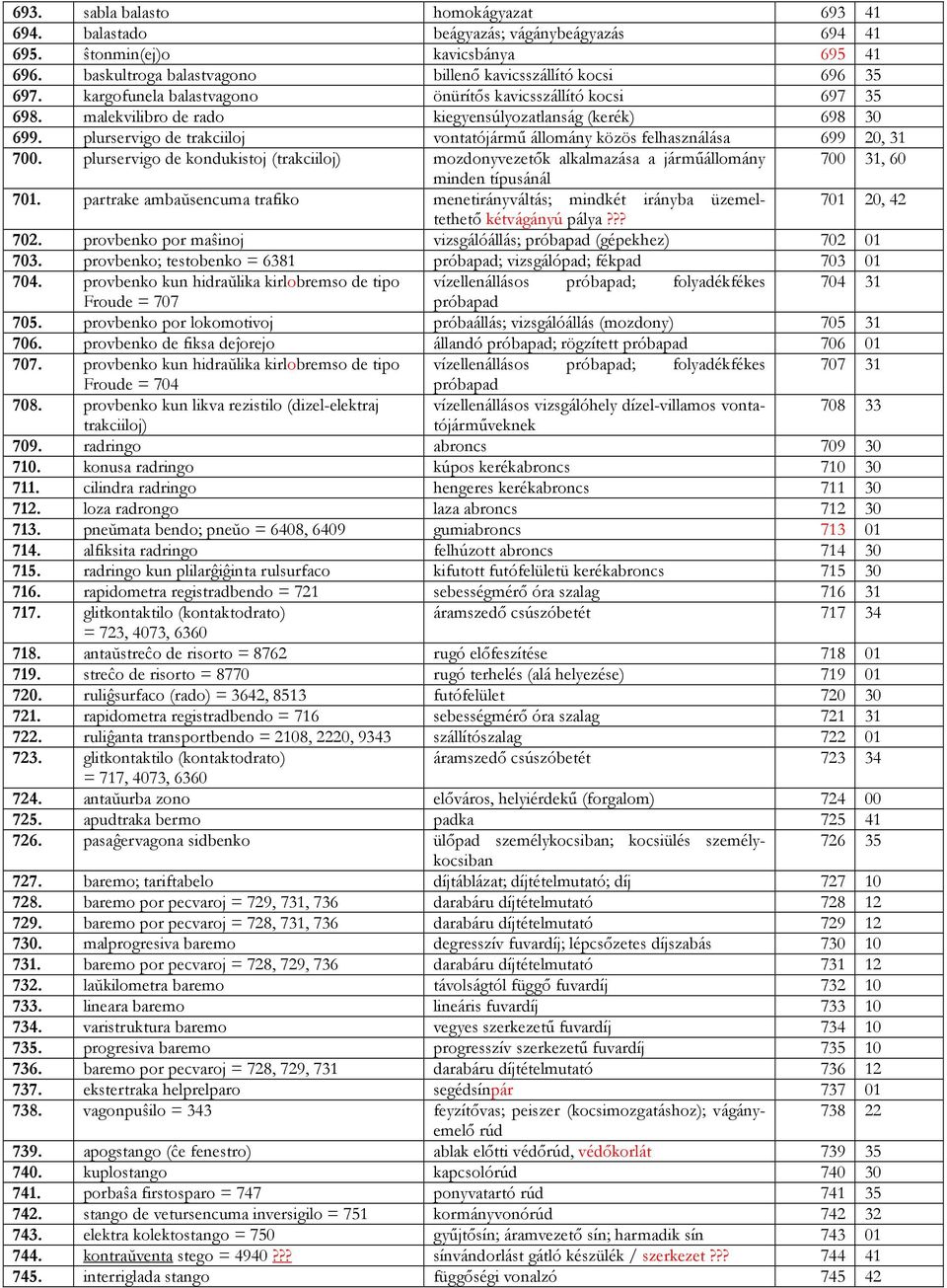 plurservigo de trakciiloj vontatójármű állomány közös felhasználása 699 20, 3 700. plurservigo de kondukistoj (trakciiloj) mozdonyvezetők alkalmazása a járműállomány 700 3, 60 minden típusánál 70.