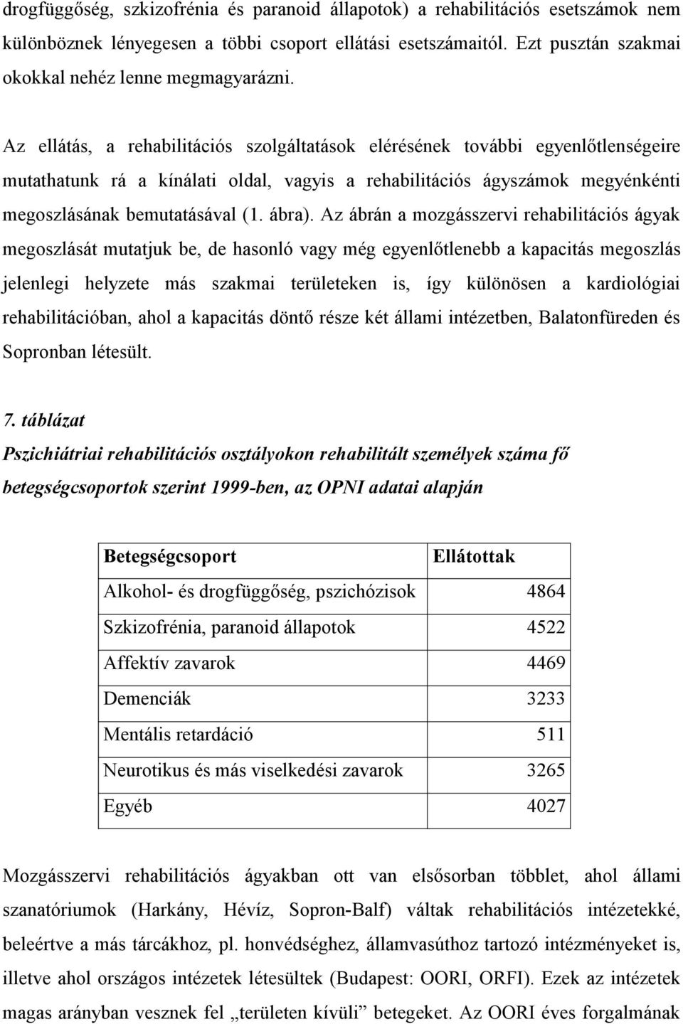 Az ábrán a mozgásszervi rehabilitációs ágyak megoszlását mutatjuk be, de hasonló vagy még egyenlőtlenebb a kapacitás megoszlás jelenlegi helyzete más szakmai területeken is, így különösen a