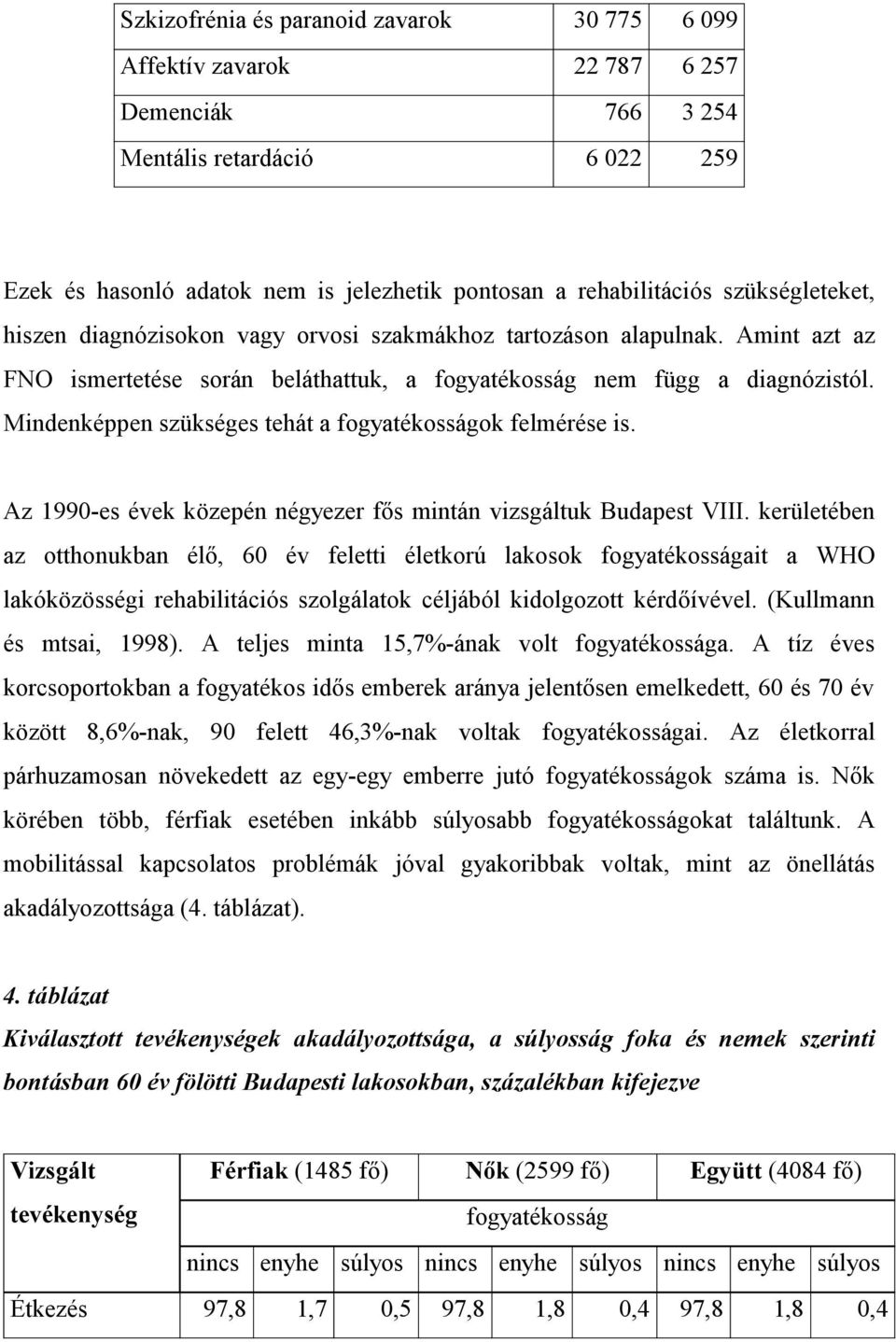 Mindenképpen szükséges tehát a fogyatékosságok felmérése is. Az 1990-es évek közepén négyezer fős mintán vizsgáltuk Budapest VIII.