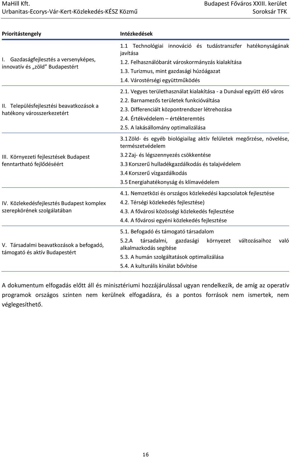 Társadalmi beavatkozások a befogadó, támogató és aktív Budapestért Intézkedések 1.1 Technológiai innováció és tudástranszfer hatékonyságának javítása 1.2.