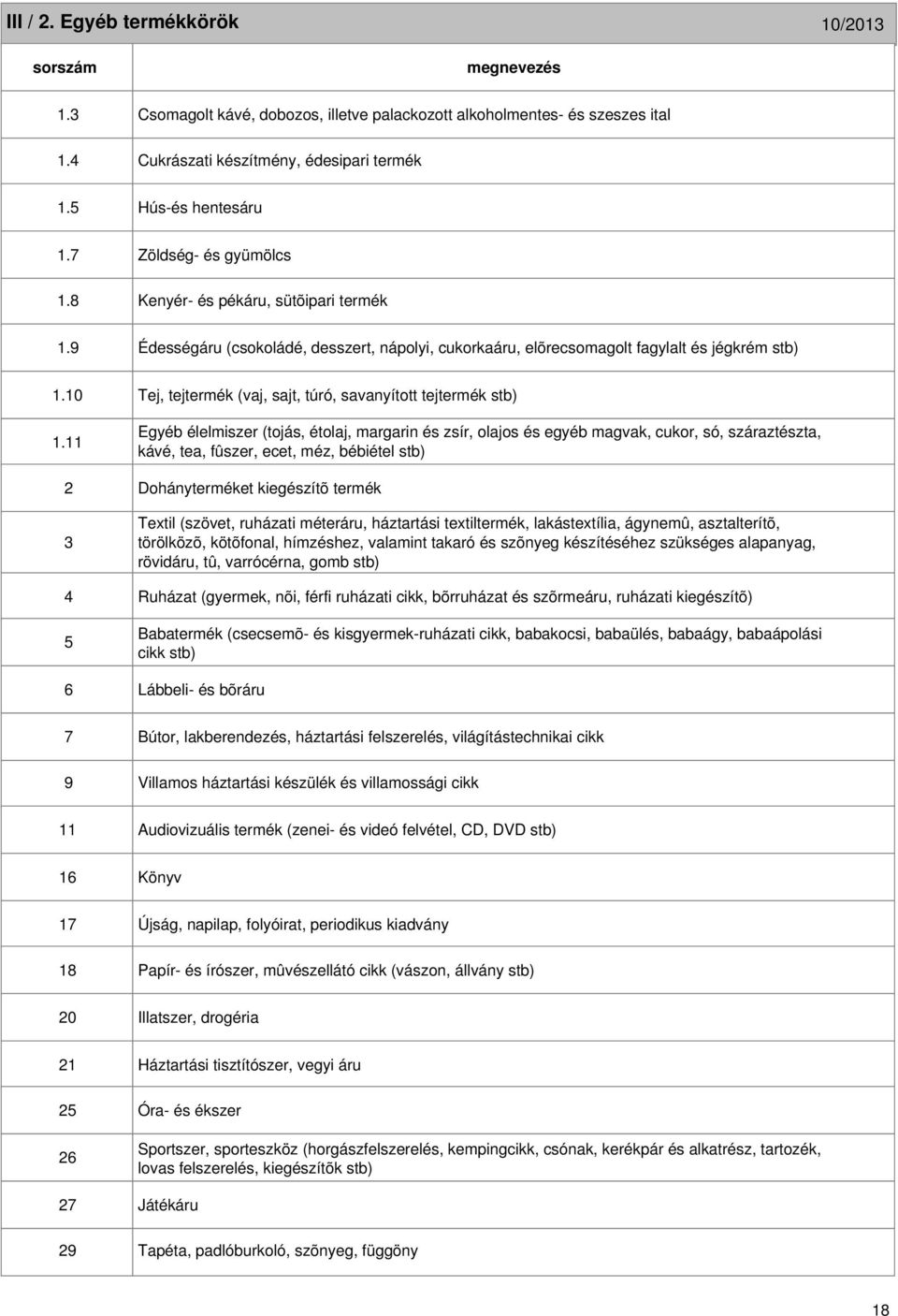 11 2 3 4 5 6 Tej, tejtermék (vaj, sajt, túró, savanyított tejtermék stb) Egyéb élelmiszer (tojás, étolaj, margarin és zsír, olajos és egyéb magvak, cukor, só, száraztészta, kávé, tea, fûszer, ecet,