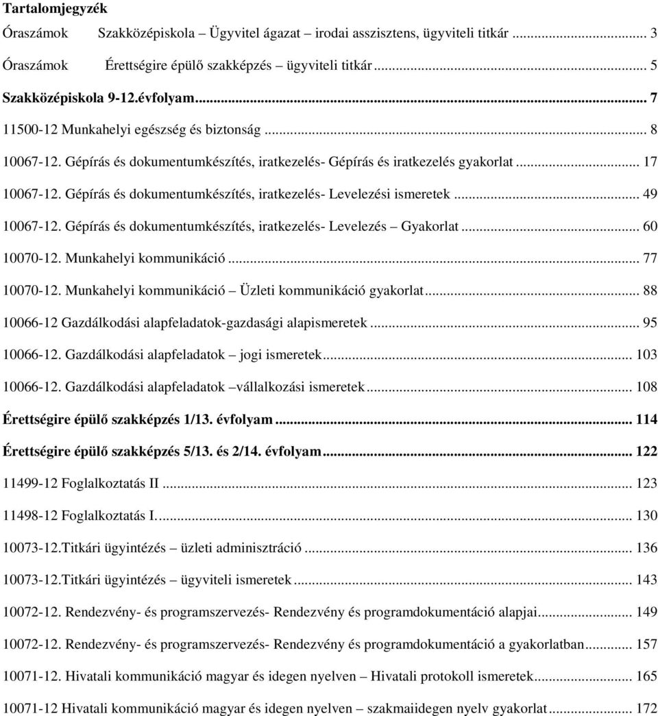 Gépírás és dokumentumkészítés, iratkezelés- Levelezési ismeretek... 49 10067-12. Gépírás és dokumentumkészítés, iratkezelés- Levelezés Gyakorlat... 60 10070-12. Munkahelyi kommunikáció... 77 10070-12.