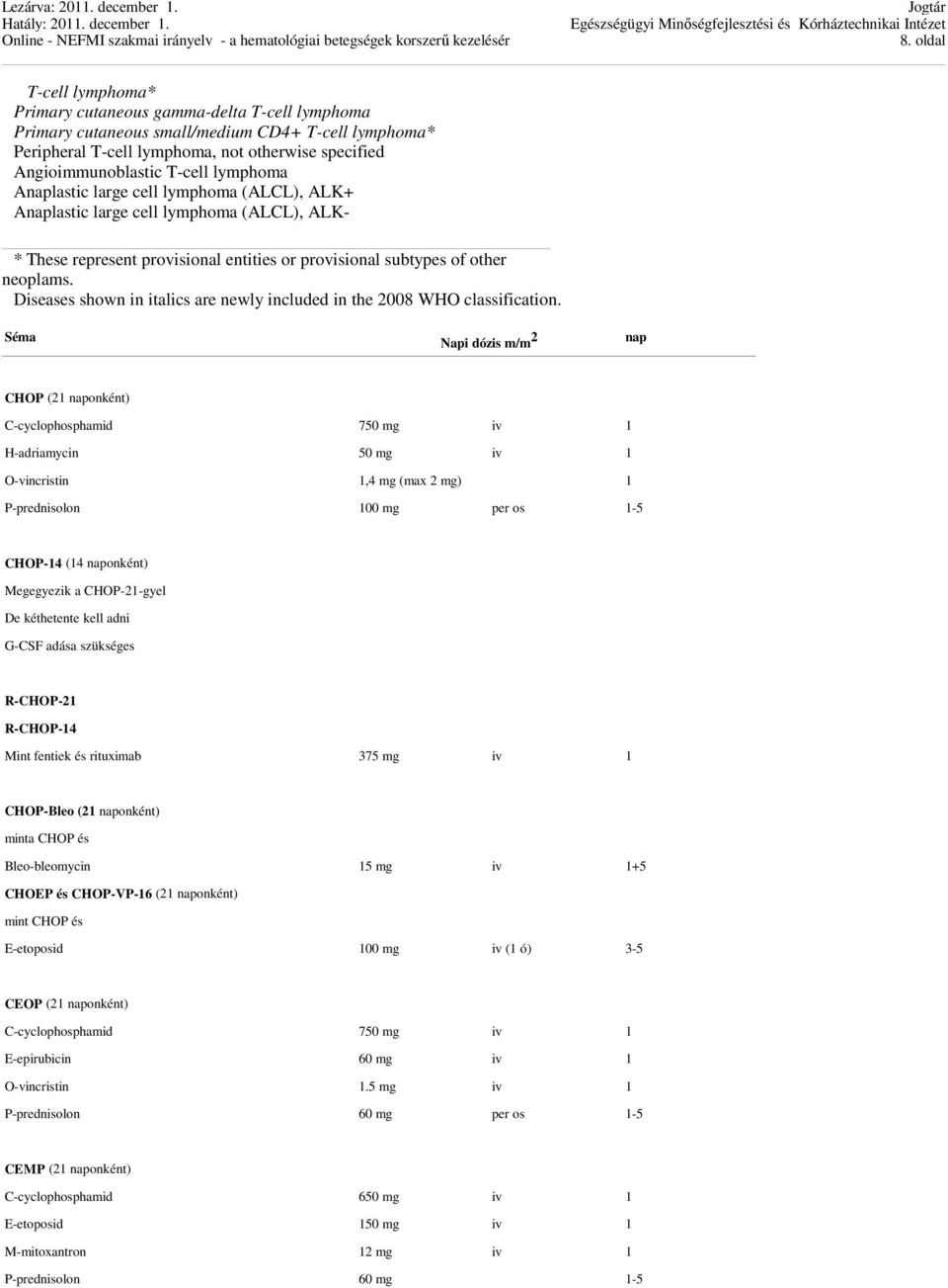 Diseases shown in italics are newly included in the 2008 WHO classification.