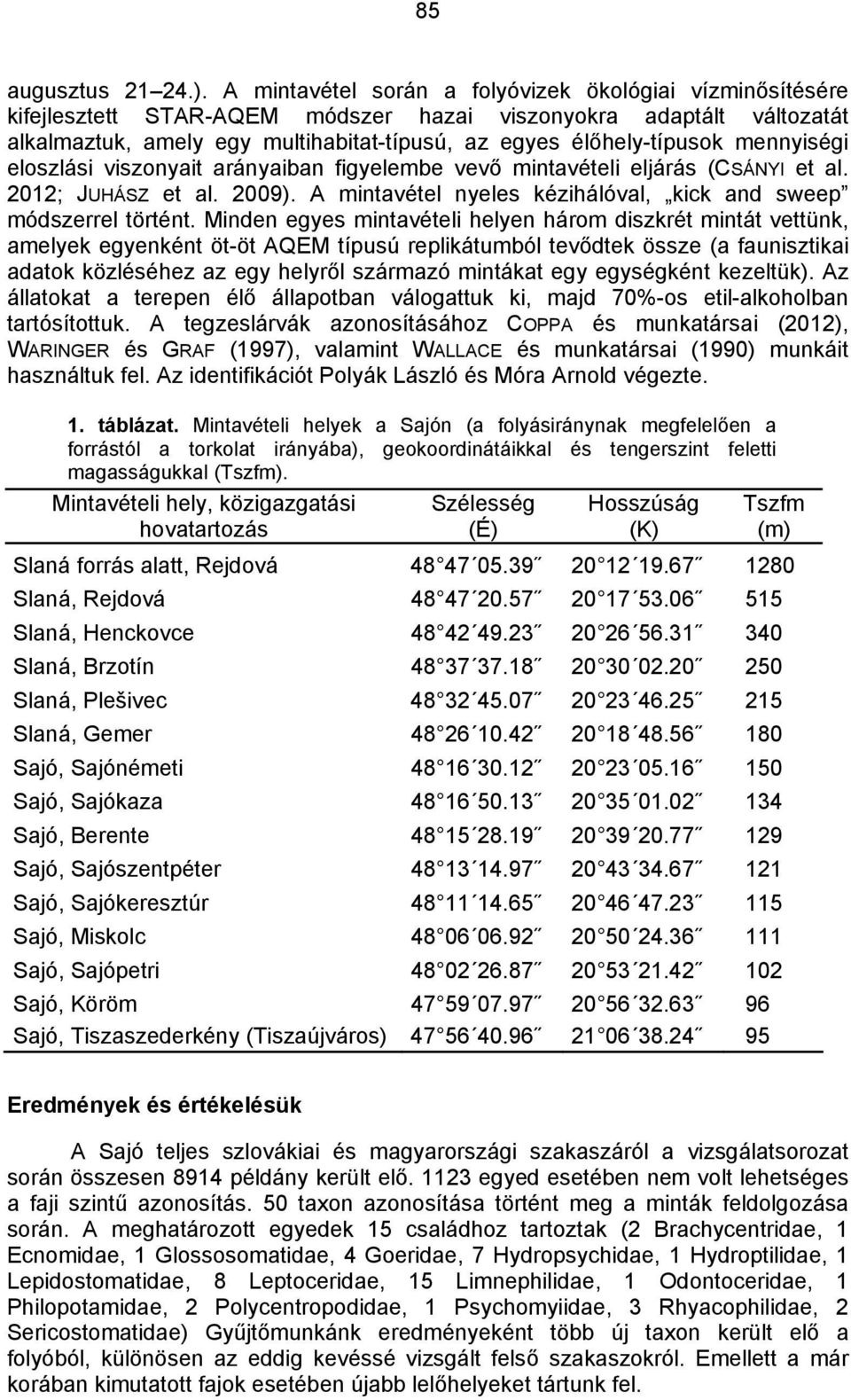 mennyiségi eloszlási viszonyait arányaiban figyelembe vevő mintavételi eljárás (CSÁNYI et al. 2012; JUHÁSZ et al. 2009). A mintavétel nyeles kézihálóval, kick and sweep módszerrel történt.