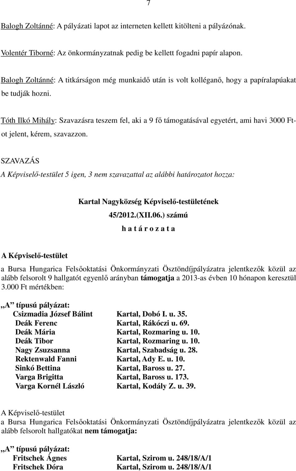 Tóth Ilkó Mihály: Szavazásra teszem fel, aki a 9 fı támogatásával egyetért, ami havi 3000 Ftot jelent, kérem, szavazzon.