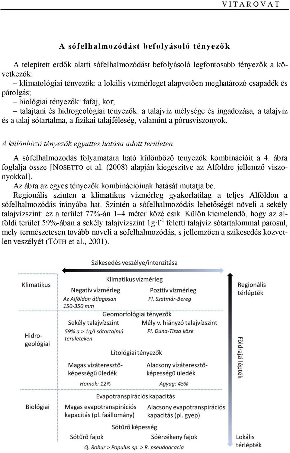 talajféleség, valamint a pórusviszonyok. A különböző tényezők együttes hatása adott területen A sófelhalmozódás folyamatára ható különböző tényezők kombinációit a 4.