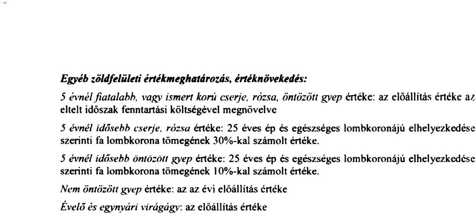 ya át&e: 2S éva ép él eaészséges lombkoronájú elhelyezkedése szerinti fa lombkorona taneaálek 3~ számolt á1éke.