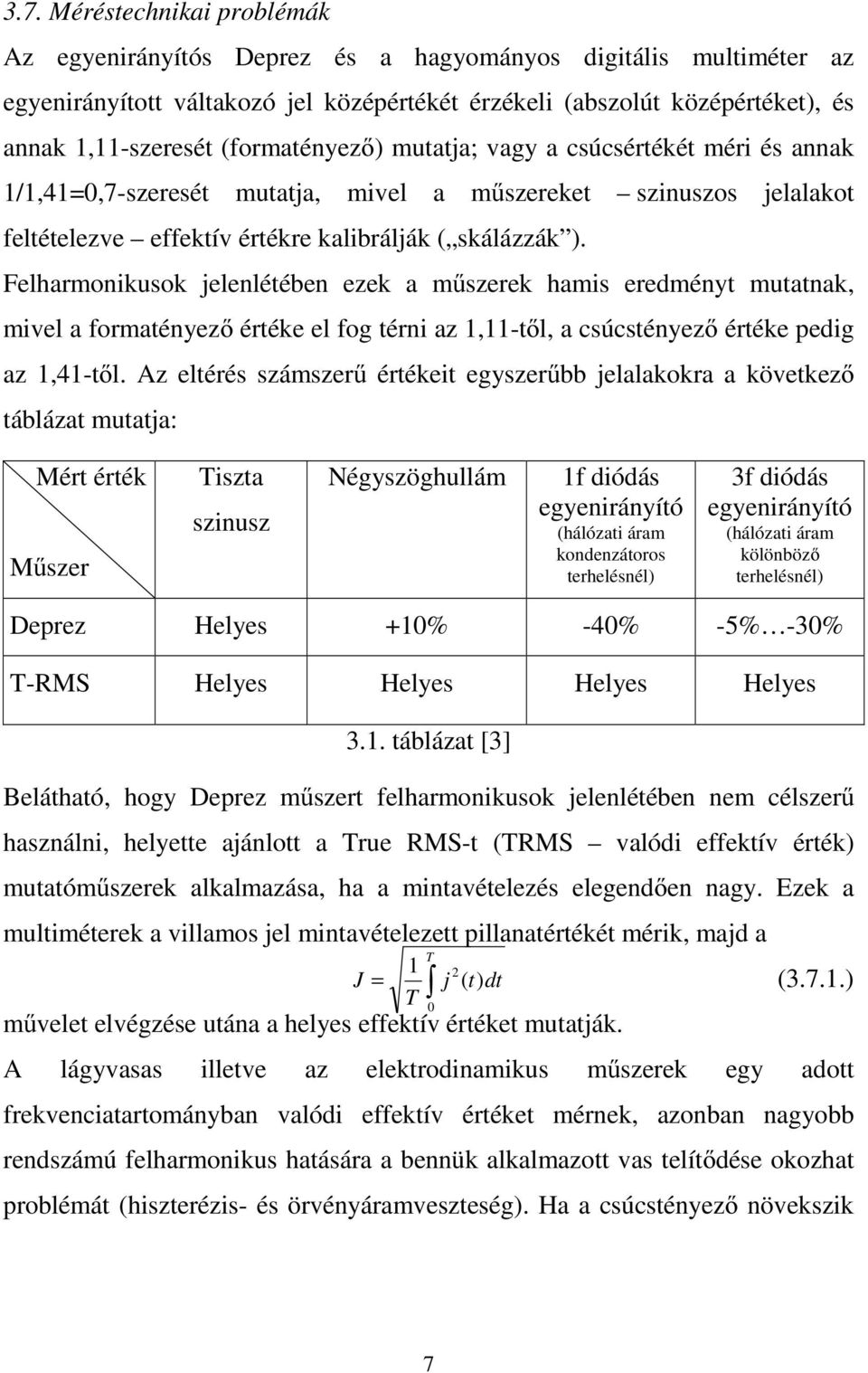 Felharmonikusok jelenlétében ezek a műszerek hamis eredményt mutatnak, mivel a formatényező értéke el fog térni az 1,11-től, a csúcstényező értéke pedig az 1,41-től.