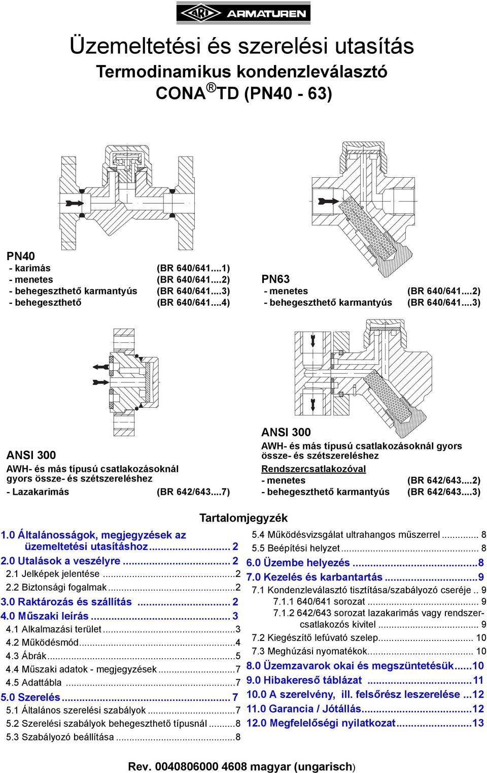 ..7) ANSI 300 AWH- és más típusú csatlakozásoknál gyors össze- és szétszereléshez Rendszercsatlakozóval - menetes (BR 642/643...2) - behegeszthető karmantyús (BR 642/643...3) 1.