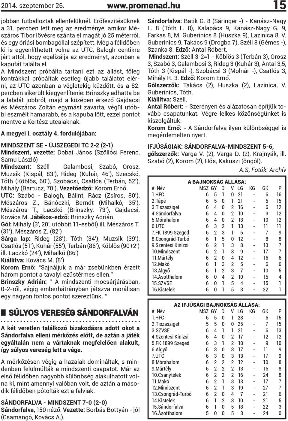 Még a félidőben ki is egyenlíthetett volna az UTC, Balogh centikre járt attól, hogy egalizálja az eredményt, azonban a kapufát találta el.