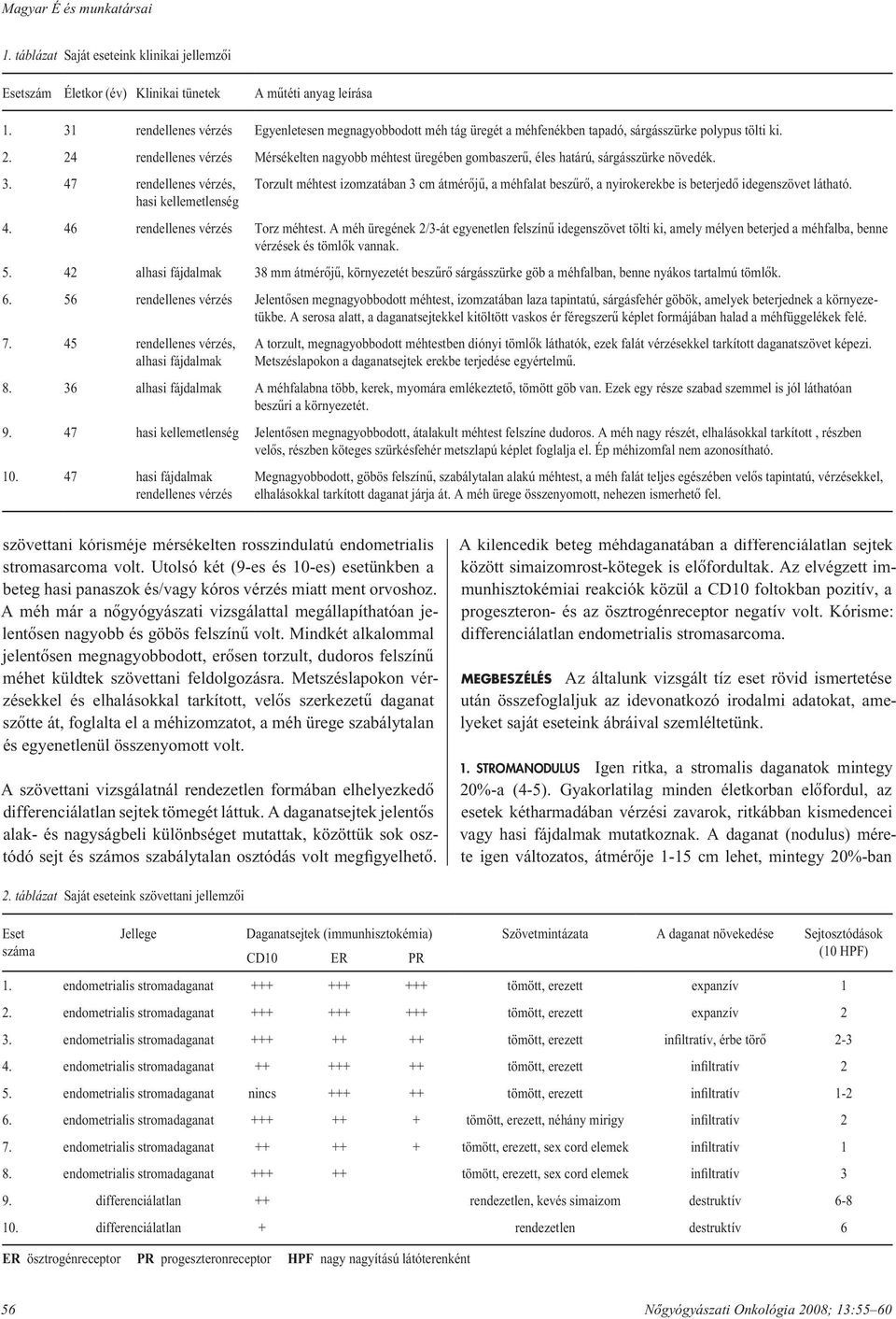 24 rendellenes vérzés Mérsékelten nagyobb méhtest üregében gombaszerû, éles határú, sárgásszürke növedék. 3.