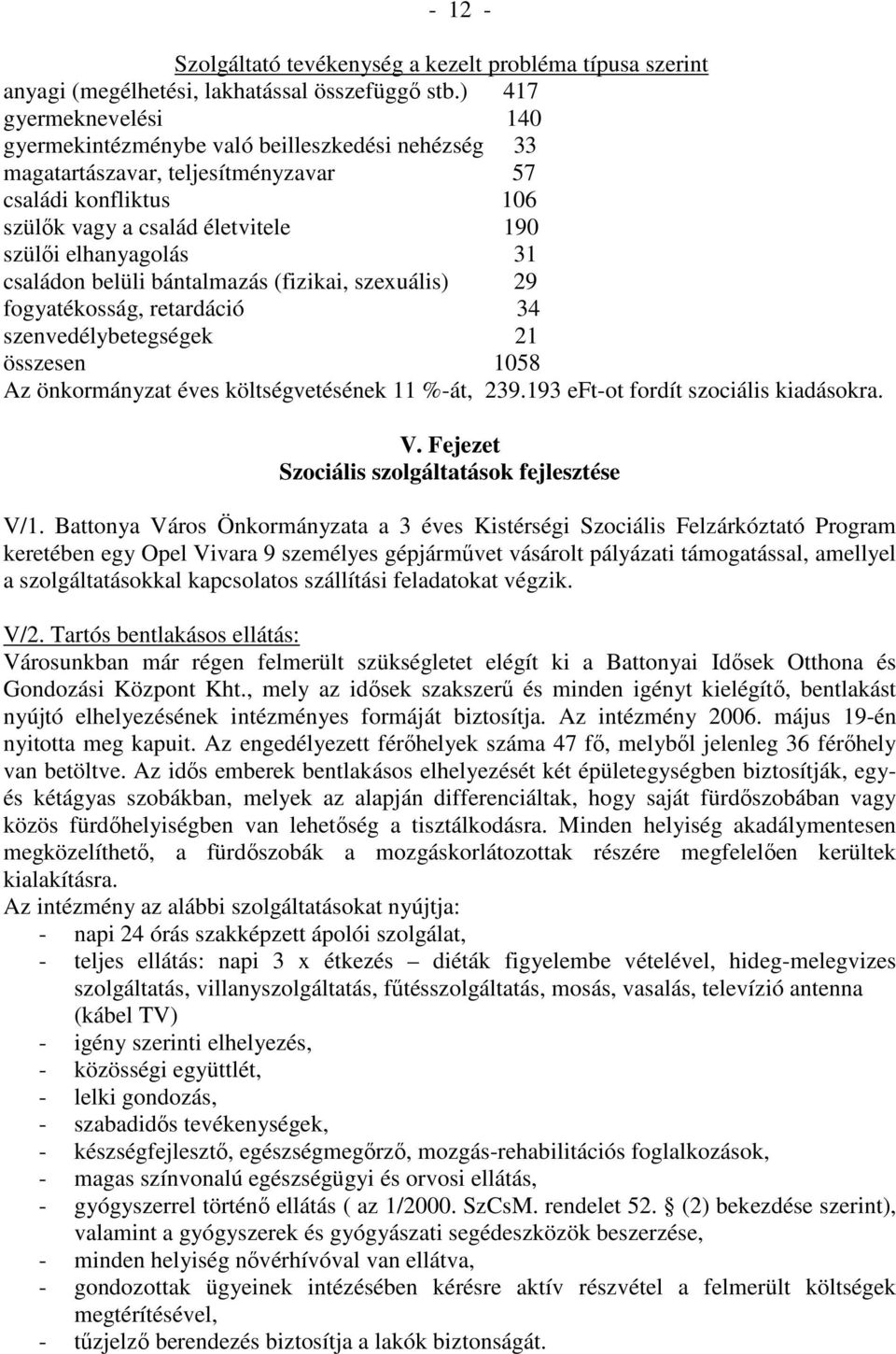 családon belüli bántalmazás (fizikai, szexuális) 29 fogyatékosság, retardáció 34 szenvedélybetegségek 21 összesen 1058 Az önkormányzat éves költségvetésének 11 %-át, 239.