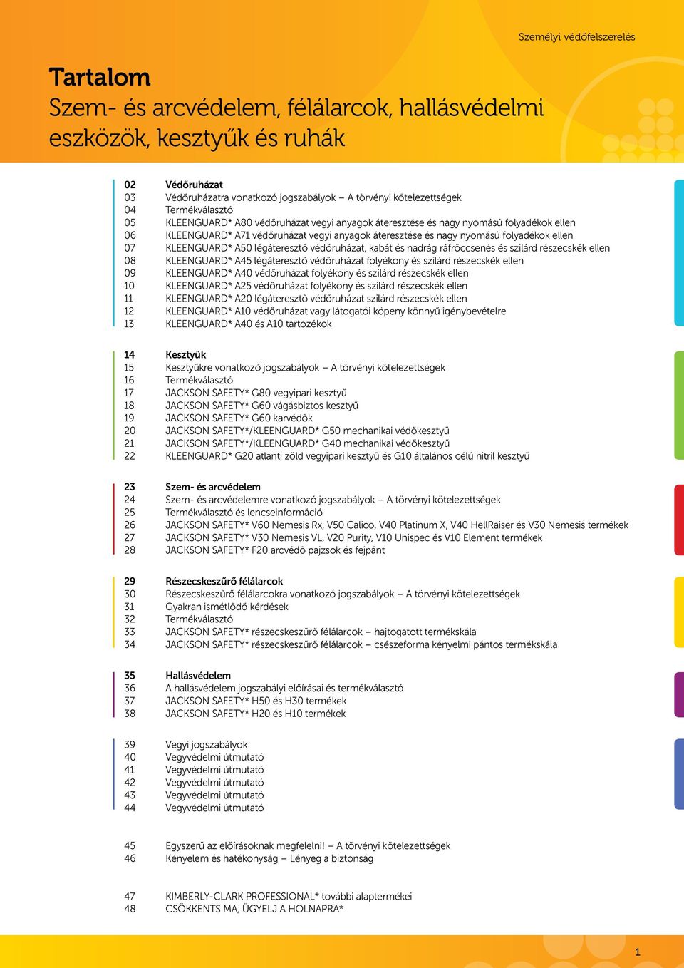 KLEENGUARD* A50 légáteresztő védőruházat, kabát és nadrág ráfröccsenés és szilárd részecskék ellen 08 KLEENGUARD* A45 légáteresztő védőruházat folyékony és szilárd részecskék ellen 09 KLEENGUARD* A40