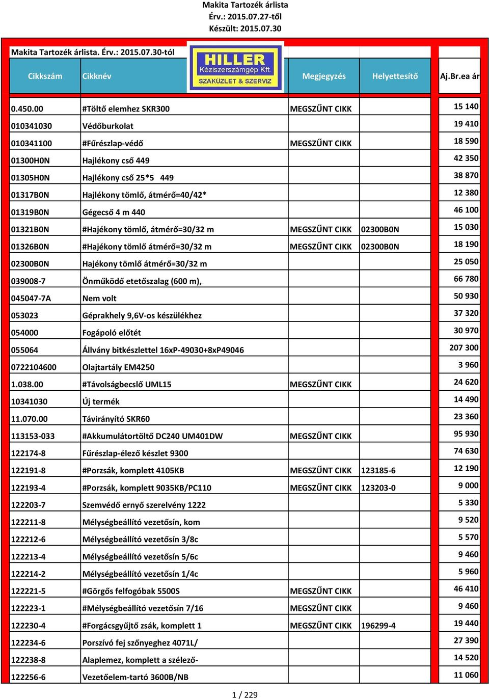 01317B0N Hajlékony tömlő, átmérő=40/42* 12 380 01319B0N Gégecső 4 m 440 46 100 01321B0N #Hajékony tömlő, átmérő=30/32 m MEGSZŰNT CIKK 02300B0N 15 030 01326B0N #Hajékony tömlő átmérő=30/32 m MEGSZŰNT