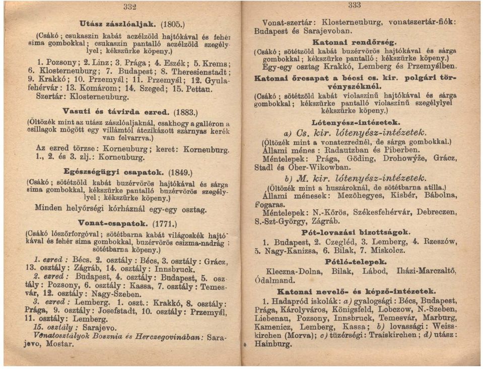 .. Vasuti és távirda eared. (1883.) (Ü!tözék mi~t.~z utász 2!ás,zlóaljaknál, csakhogy a galléron a Ilsillagok mogott egy villamt61 átczikázott szárnyas kerék van felvarrva.) Mezred törz.