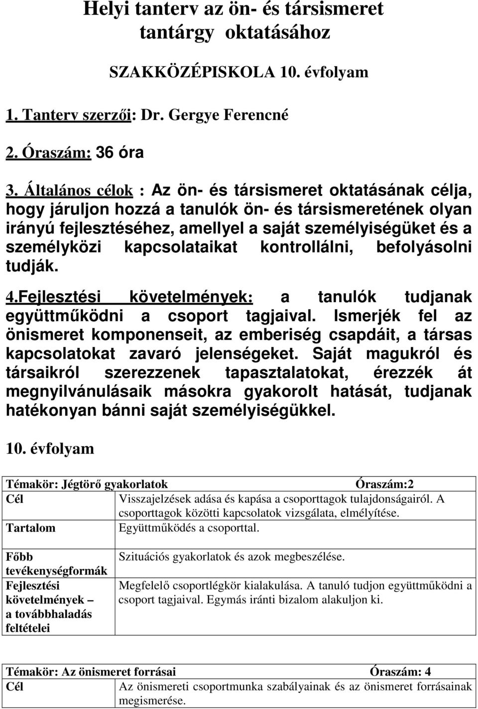 kapcsolataikat kontrollálni, befolyásolni tudják. 4. követelmények: a tanulók tudjanak együttmőködni a csoport tagjaival.