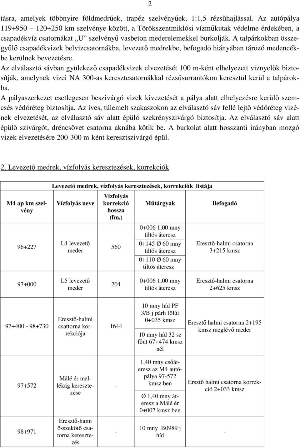 A talpárkokban összegyűlő csapadékvizek belvízcsatornákba, levezető medrekbe, befogadó hiányában tározó medencékbe kerülnek bevezetésre.