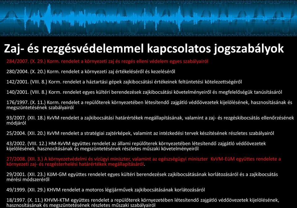 (X. 11.) Korm. rendelet a repülőterek környezetében létesítendő zajgátló védőövezetek kijelölésének, hasznosításának és megszüntetésének szabályairól 93/2007. (XII. 18.