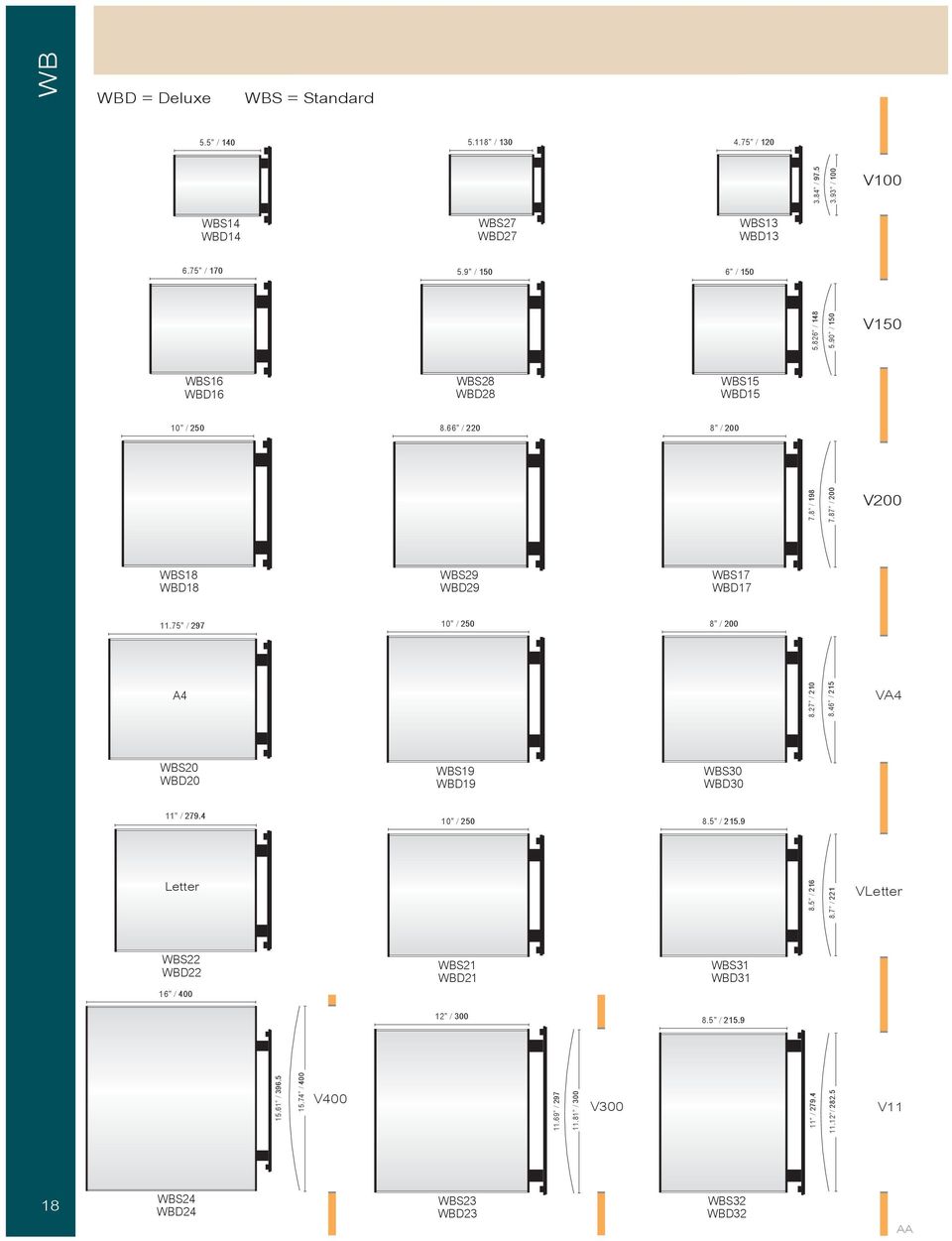 75 / 297 10 / 250 8 / 200 A4 8.27 / 210 8.46 / 215 VA4 WBS20 WBD20 WBS19 WBD19 WBS30 WBD30 11 / 279.4 10 / 250 8.5 / 215.9 Letter 8.5 / 216 8.